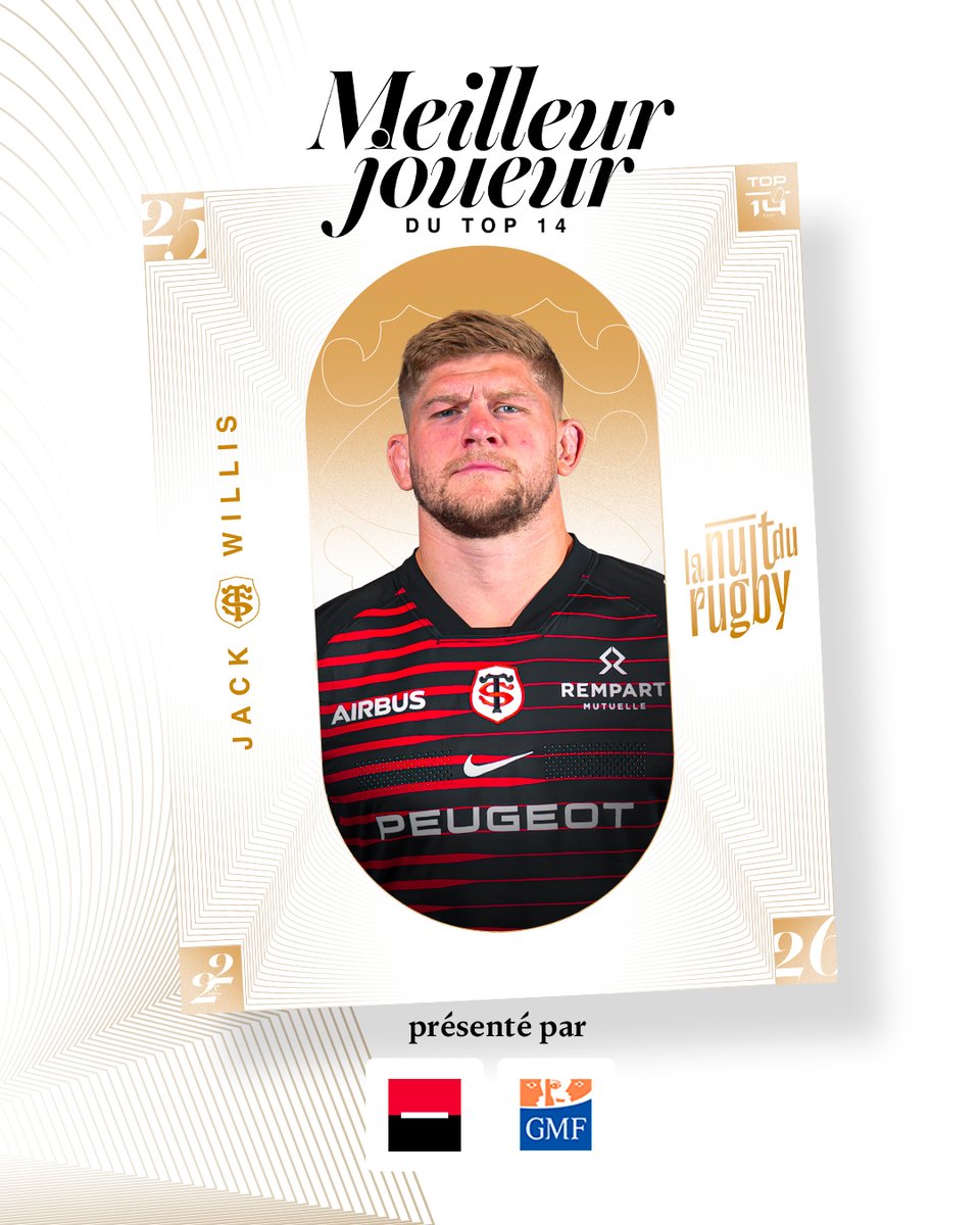 top14rugby's tweet photo. Meilleur Joueur de #TOP14 ✨
Après avoir soulevé le Bouclier de Brennus pour la quatrième année consécutive, Jack Willis s'offre une deuxième fois de suite ce trophée individuel !

En association avec @Paramourdurugby et @assurementrugby 
#NuitDuRugby https://t.co/XxqfYLpbem