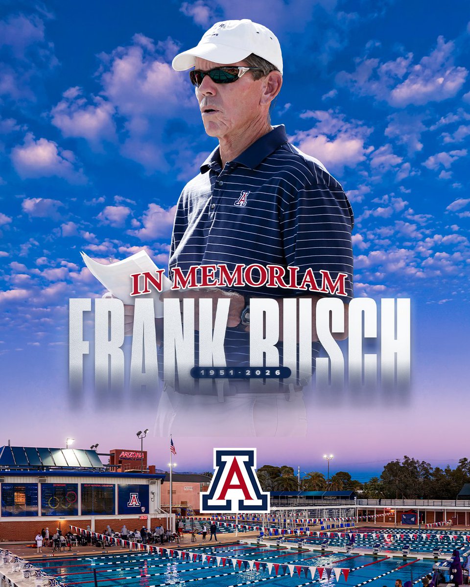 ArizonaSwimDive's tweet photo. Arizona Swimming &amp; Diving mourns the loss of legendary Head Coach, Frank Busch, who led our program for 22 years and guided both the men’s and women’s teams to the 2008 national championship. https://t.co/batZTb5xHe
