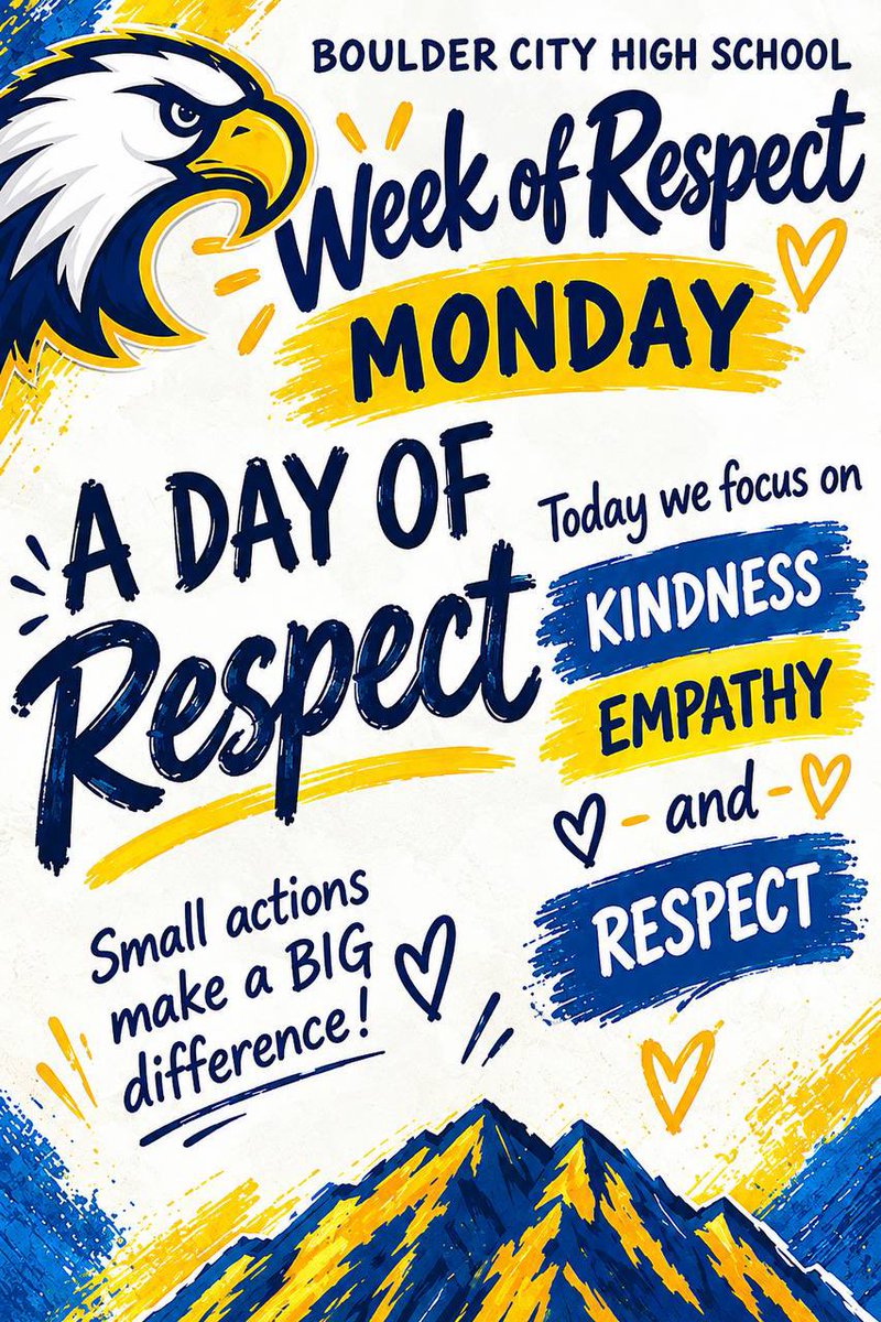 boulder_hs's tweet photo. ππ Itβs Week of Respect at BCHS! Today weβre focusing on kindness, empathy, and respect. Small actions can make a BIG difference. π¦
#WeekOfRespect #BCHS41 #EaglePride https://t.co/ETIh9lFb7g