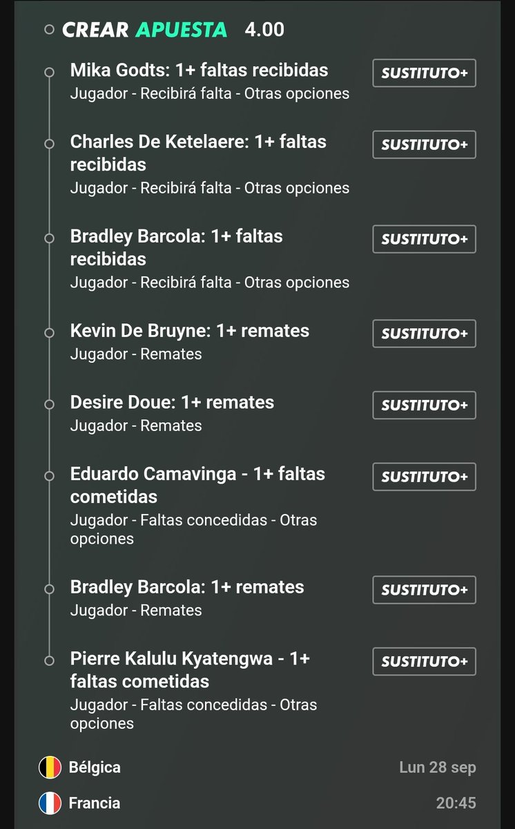 ScorpioSoccer's tweet photo. ESCALERA ACTUACIONES BELGICA - FRANCIA 4.00 Y 91.00 !!

Siguenos en telegram para tener lo mejor:
https://t.co/p9obJ2W0oA

#apuestasdeportivas #apuestas #futból #parley #soñadora #premium #laliga #remates #gaming #escalera #gratis #uefanationsleague https://t.co/SuZUXyMh1t