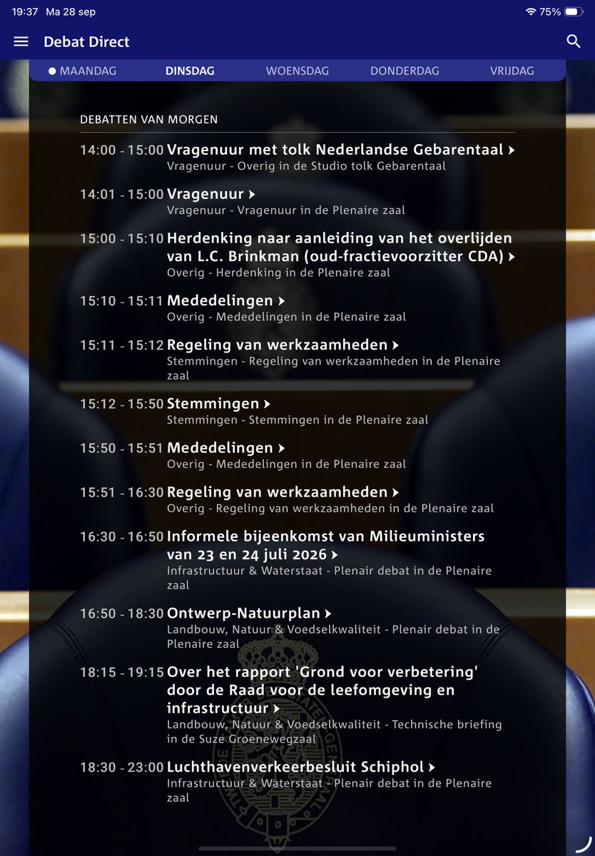 suusonline's tweet photo. Dit staat morgen op de agenda van de Tweede Kamer. 
Lekker overzichtelijk, zonder te hoeven switchen tussen verschillende zalen. 
#TweedeKamer https://t.co/MxcToqpSyj