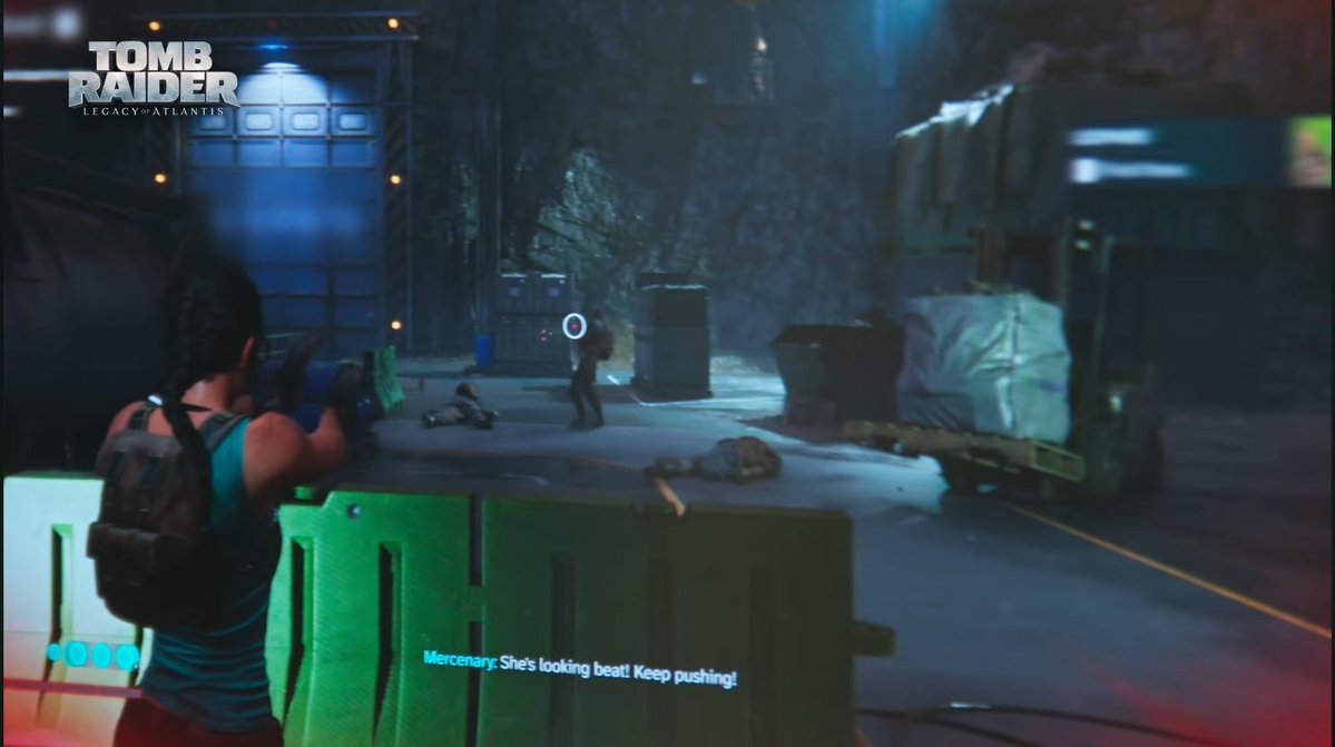 ladraider's tweet photo. i love seeing nighttime tomb raider levels, i really love the industrial setting around and dark natural cave environment, i can't wait to play natla's mines in tomb raider: legacy of atlantis, i wonder why she didn't take cover here behind the green barriers, also this is wip https://t.co/PiwoNbF97J