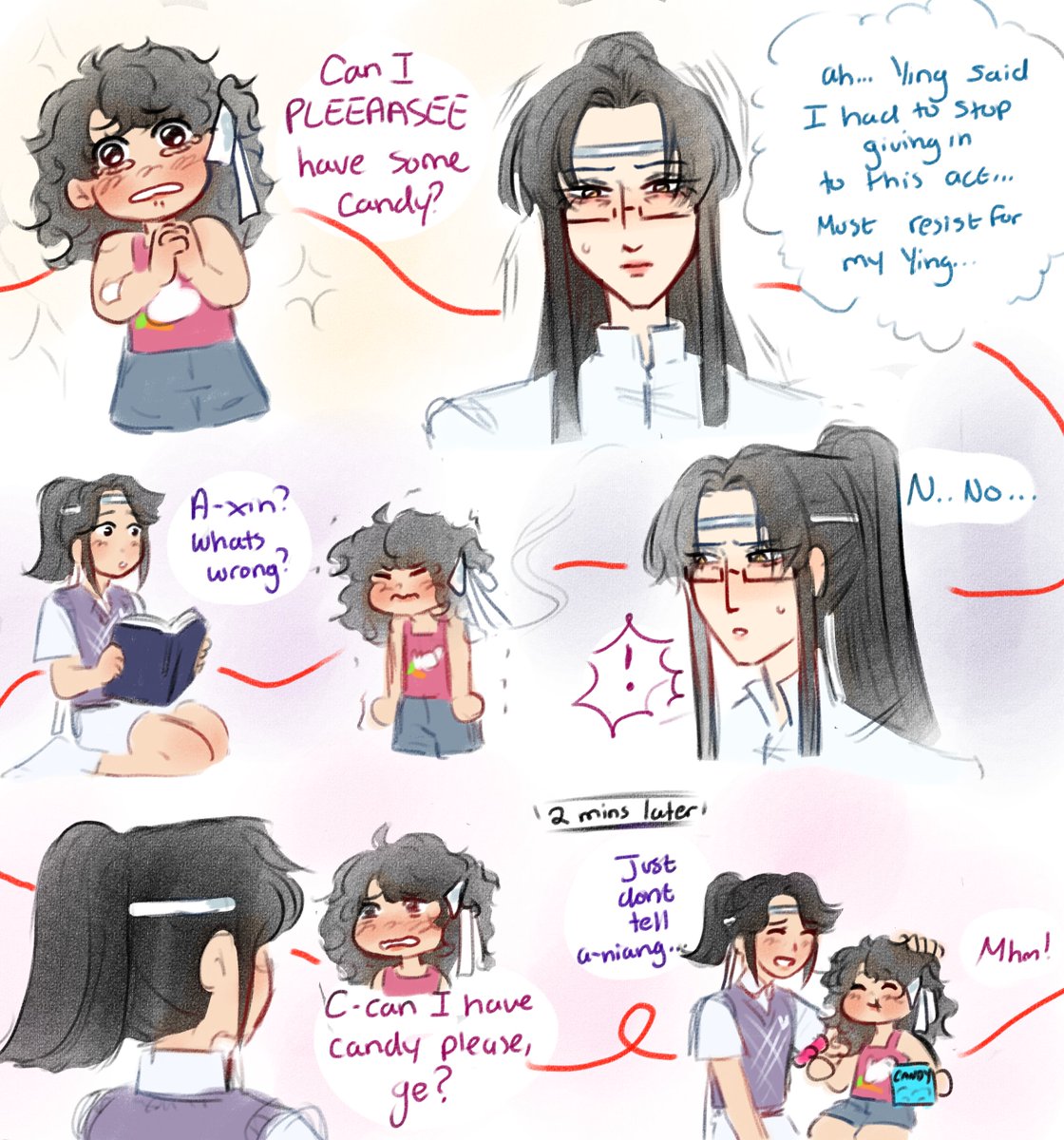 NeutralArtist's tweet photo. Some wangxian family dynamics~ based on a strawpage request 

Wangxian may say no but a-yuan is old enough to grab candy for a-xin!

#MDZS #WangXian https://t.co/fcPl9fmxoy
