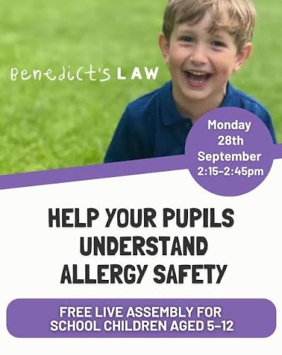 EdgeHade's tweet photo. This afternoon we all joined together for a live assembly about Benedict’s Law. We learnt about the things people can be allergic to, what the signs of a reaction may look like and how to help someone who may be experiencing a reaction. We learnt the word ‘anaphylaxis’. https://t.co/6qdChRRnl0