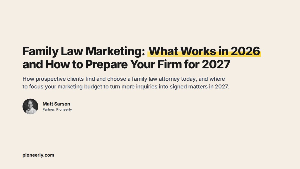 PioneerlyUS's tweet photo. Before increasing your family law firm's 2027 ad budget, check response times, follow-up, and cost per signed matter. More inquiries won't fix an intake gap.

Our guide covers what to improve, from Google and AI search to intake.

Read it here: https://t.co/Xo6QbrCq95 https://t.co/FHoEVtJaET