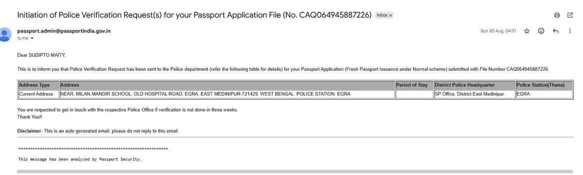 surjo_79's tweet photo. @passportsevamea  It's been nearly one month yet I am not receiving passport. Although police verification has been initiated on 30/08/2026. @rpokolkata @geopol00 please look into this matter. https://t.co/KaGtmcKlvn