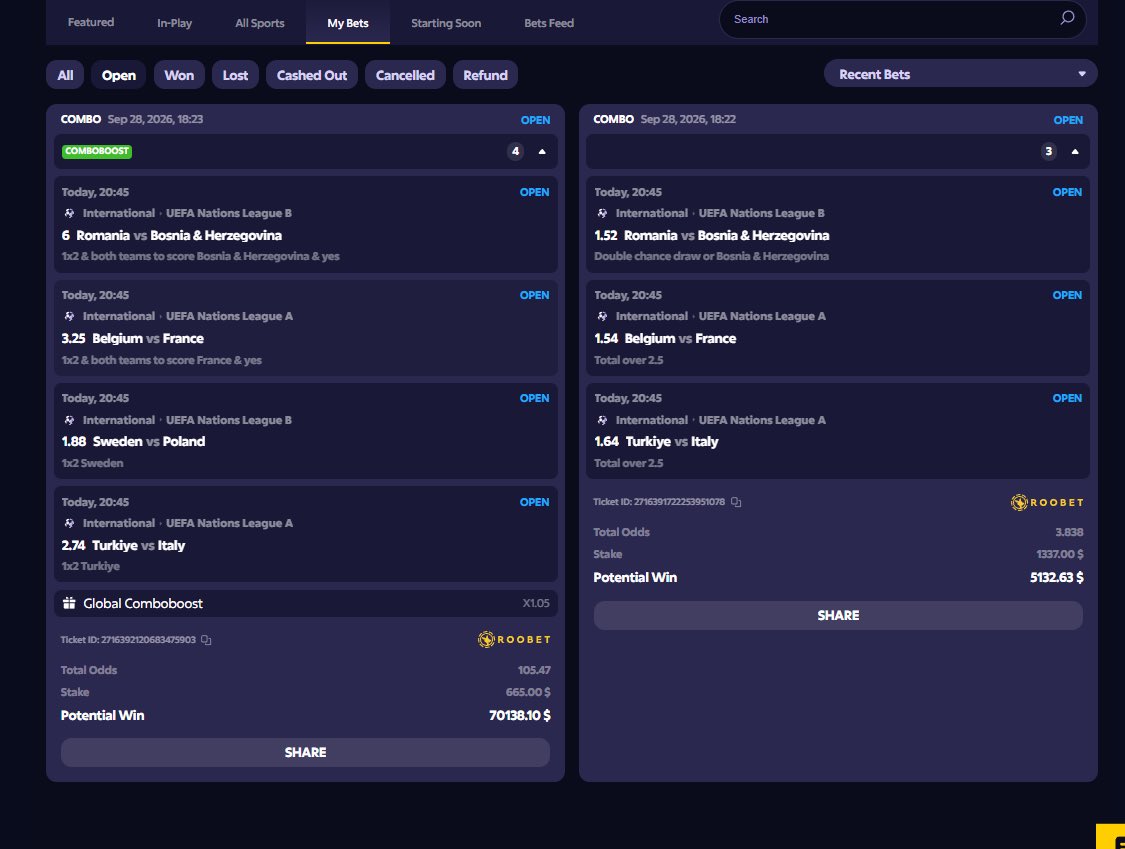 Lepajee's tweet photo. $500 GIVEAWAY 🎁
If I win either of these two parlays, I’m sending $500 to one random retweeter. 🔥
RT + follow @roobet to be eligible. https://t.co/BPgxZrXFEt