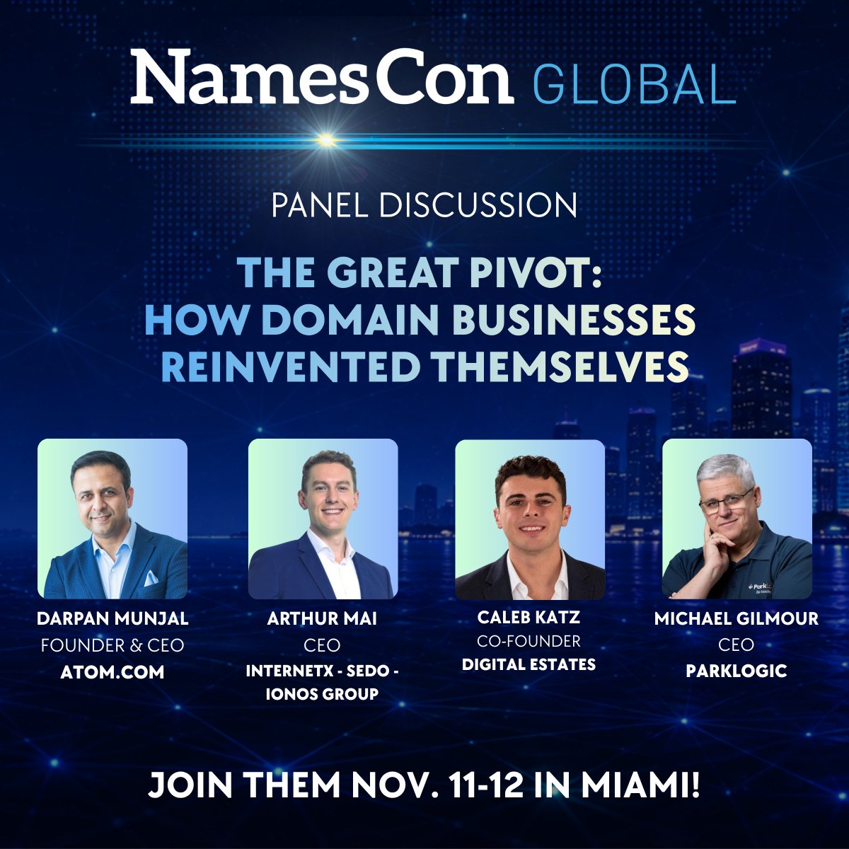 NamesCon's tweet photo. The old domain economy wasn’t disrupted. It ended.

As parking revenues declined, search evolved, and AI reshaped online discovery, domain businesses were forced to adapt or disappear. The survivors didn’t just weather the storm. They reinvented themselves.

Join the entrepreneurs, operators, and investors who successfully navigated the industry’s biggest transformation as they discuss what stopped working, what replaced it, and where domain value is being created today.

Speakers: 
@darpanmunjal at @atomHQ 
Arthur Mai at @InterNetX  
Caleb Katz at Digital Estates 
Michael Gilmour at Park Logic 

Learn more: https://t.co/LbOn6W6zec