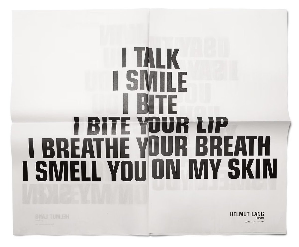 hollycurates's tweet photo. still fascinated by how Helmut Lang got so deeply involved with contemporary artists that he eventually left fashion to become an artist himself. INSPIRING moves

1/ Louise Bourgeois photographed by Bruce Weber for Helmut Lang, A/W 1997-98
2/ Robert Mapplethorpe, Heart and Dagger, 1982, used for Helmut Lang Jeans, S/S 1997
3/ Jenny Holzer, text for Helmut Lang Parfums, The New York Times, 2001, following their 1996 “I Smell You on My Clothes” Florence Biennale collab