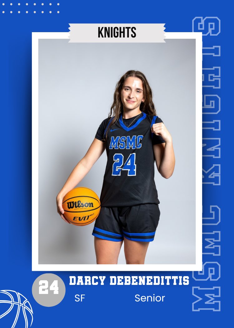 wbb_knights's tweet photo. You know them on the court. Now get to know the person behind the jersey! 🏀⚔️

Next Knight up… Darcy  DeBenedittis💙

Favorites, fun facts⬇️

I can drive a Boat

I wear this jersey because it’s the number I started playing with

My hidden talent is crafting
#GoKnights #MSMCWBB https://t.co/PBeR4nMr4R