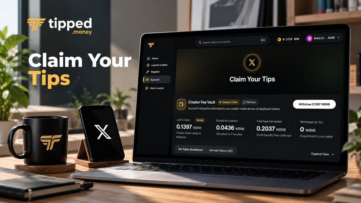 Tippedonbrew's tweet photo. As a creator on Brew, using Tipped, you can see all your total fees across your deployed tokens, and you can claim them directly on Tipped.

Your X creators too can come to tipped and directly claim their allocated fee portions

https://t.co/1huCZmPleW https://t.co/pCj5jL1Str