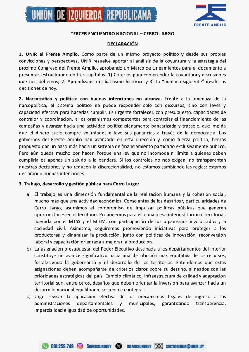 fernando_amado's tweet photo. Declaración del 3er Encuentro Nacional de nuestro sector @somosuniruy en Cerro Largo:

🚆 Recuperar el tren de pasajeros y AFE.

🚫 Tolerancia cero a la narcopolítica.

🇻🇪 Si bajo Maduro era dictadura, hoy también lo es; repudiamos el tutelaje colonial.

🛑 No a la política del odio.

👇👇👇👇