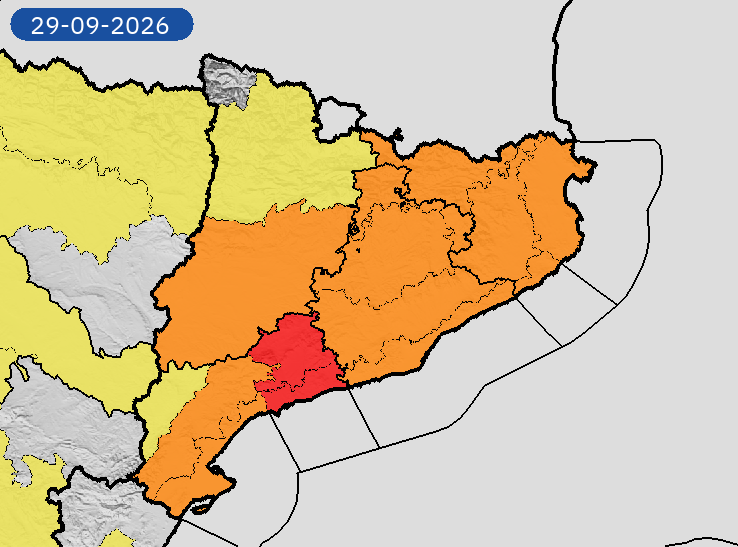 AEMET_Cat's tweet photo. 28/09 20:24 AVISOS MAÑANA | Cataluña: lluvias y tormentas. Nivel máximo de aviso: rojo.
Actualizaciones en https://t.co/V7lD5r8Gxn https://t.co/K9JfzGE0cq