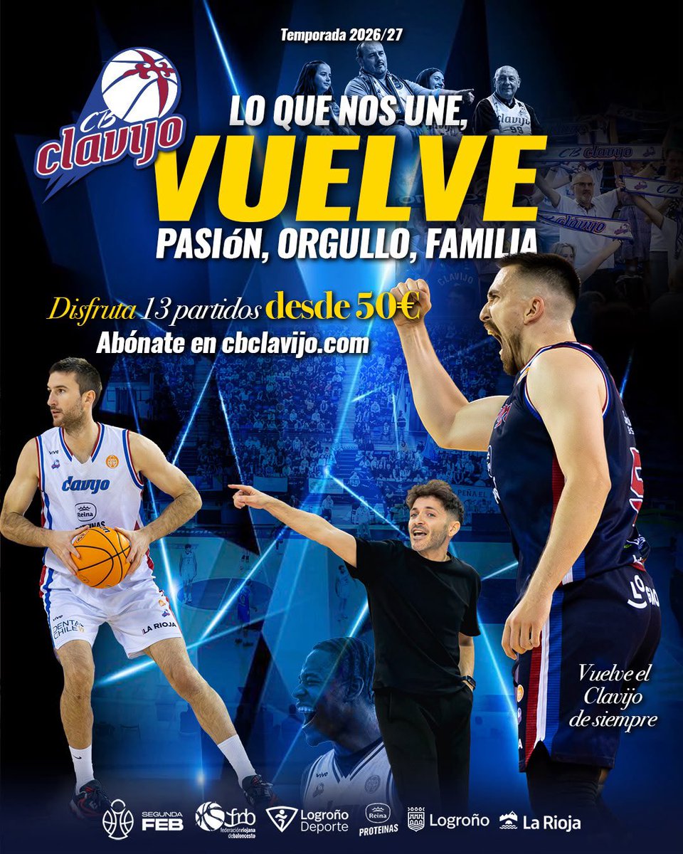 CBCLAVIJO's tweet photo. 💙 | LO QUE NOS UNE VUELVE.

Una nueva temporada, una misma pasión y miles de razones para seguir creyendo.

🔥 | Disfruta de los 13 partidos desde 50€.

🎟️ | Abónate ya en https://t.co/IuI3D3Dxeo

Porque hay cosas que no cambian.

💙 | Vuelve el Clavijo de siempre. https://t.co/jJKREluOd5