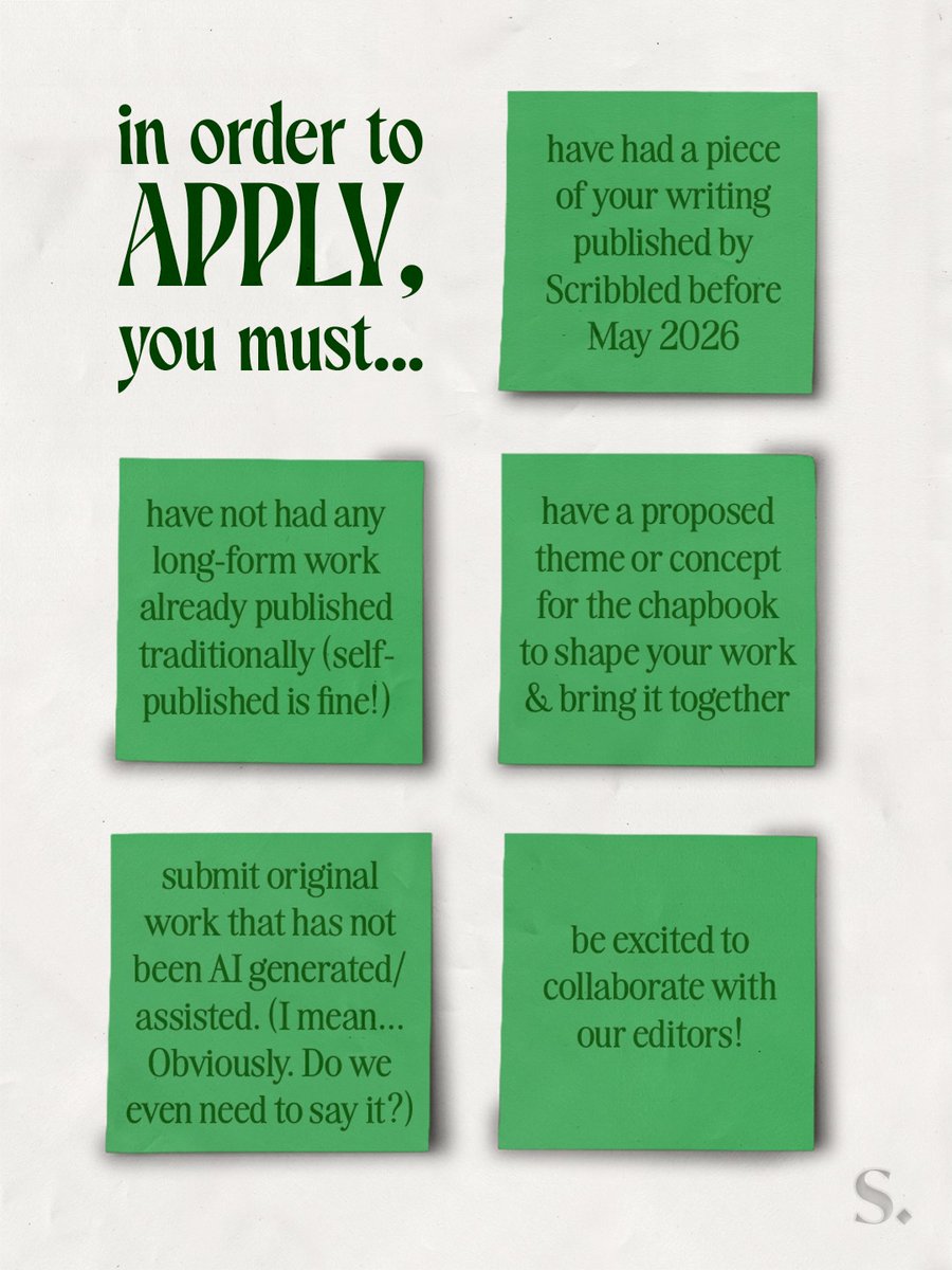 ReynaBuschnn's tweet photo. Attention writers: The submission deadline for our chapbook project has been extended to June 30! We’re excited to read your incredible work. Submit today and join Scribbled’s vibrant community of emerging writers. https://t.co/9xTMKbjR7C