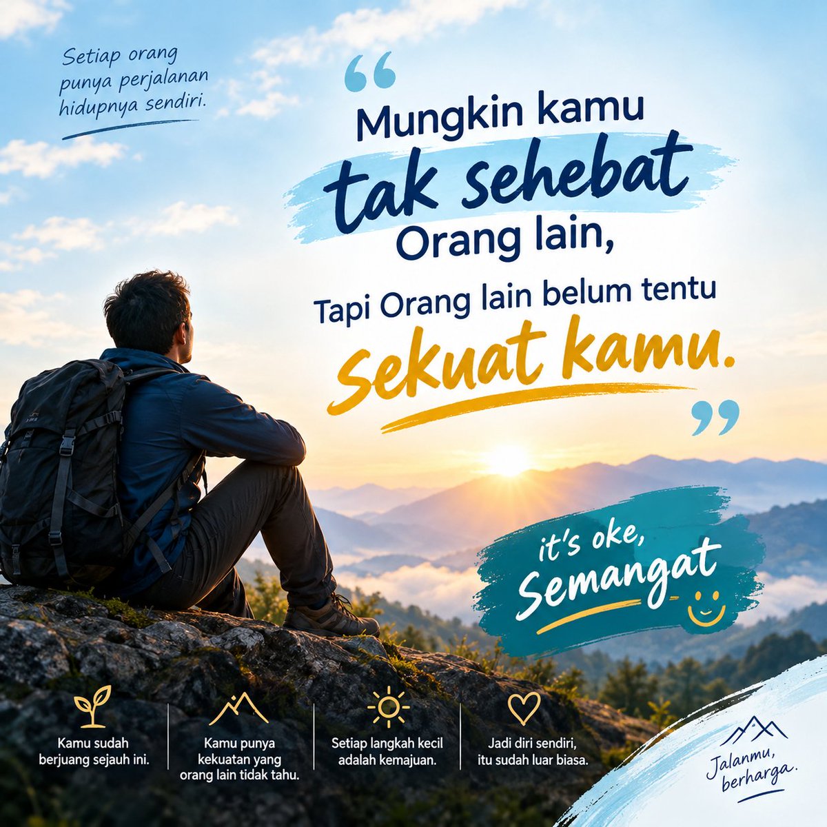 HariTriyatmo's tweet photo. Mungkin kamu tak sehebat Orang lain, Tapi Orang lain belum tentu sekuat kamu.

It's oke, Semangat https://t.co/nmO2ybLqcJ