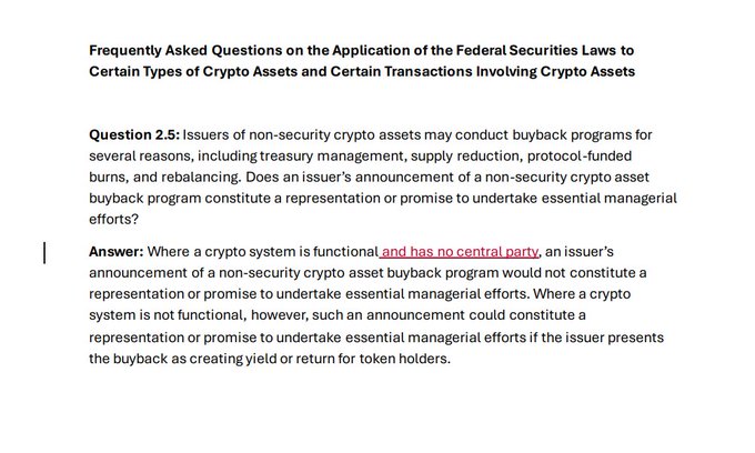 SEC clarifies when crypto token buybacks may imply securities promises