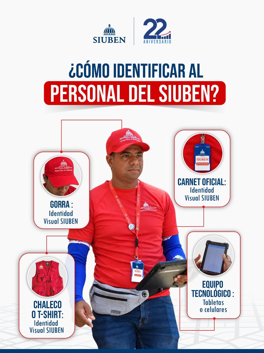 SiubenRD's tweet photo. 🔴 ¡Seguridad y confianza en cada levantamiento! 

La transparencia y la identificación son fundamentales para nosotros. Conoce a detalle cómo nuestro personal de campo está debidamente acreditado para realizar sus labores.

#SIUBENRD #DatosParaDecidir #INSPIRE2026 https://t.co/MGo55PBPZi
