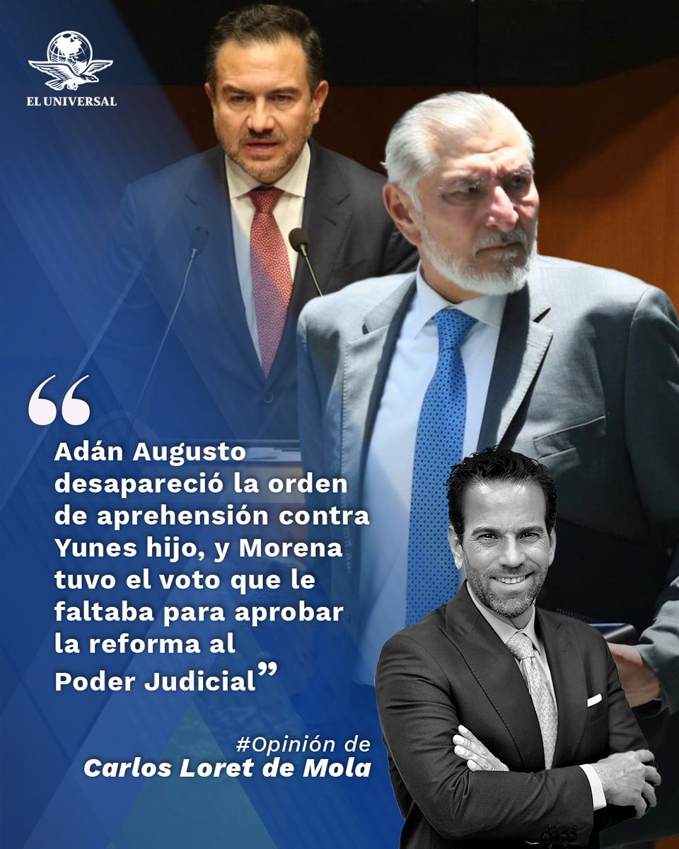 El_Universal_Mx's tweet photo. ✒️ El pacto de Adán Augusto: la cárcel o tu voto | #Opinión de @CarlosLoret 

"Este pacto tuvo el visto bueno de quien en ese momento era presidente en funciones, Andrés Manuel López Obrador, y de quien estaba a unos días de tomar posesión, Claudia Sheinbaum"

https://t.co/WpDL24yBOb