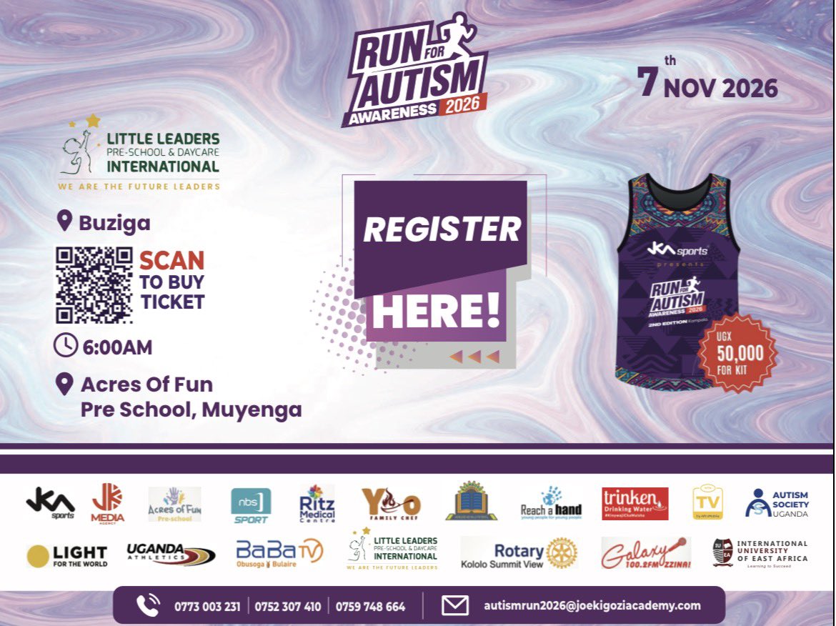 JKA_autismrun's tweet photo. π½ Autism Run 2026 kits are ready!
Pick up or buy yours at Little Leaders Pre school and Day Care
π Saturday 7 November 2026
π Acres of Fun, Muyenga
π° UGX 50,000
Already registered? Bring your receipt or scan to buy a ticket.
#letsrunforthem https://t.co/RtDVTt9Q7e