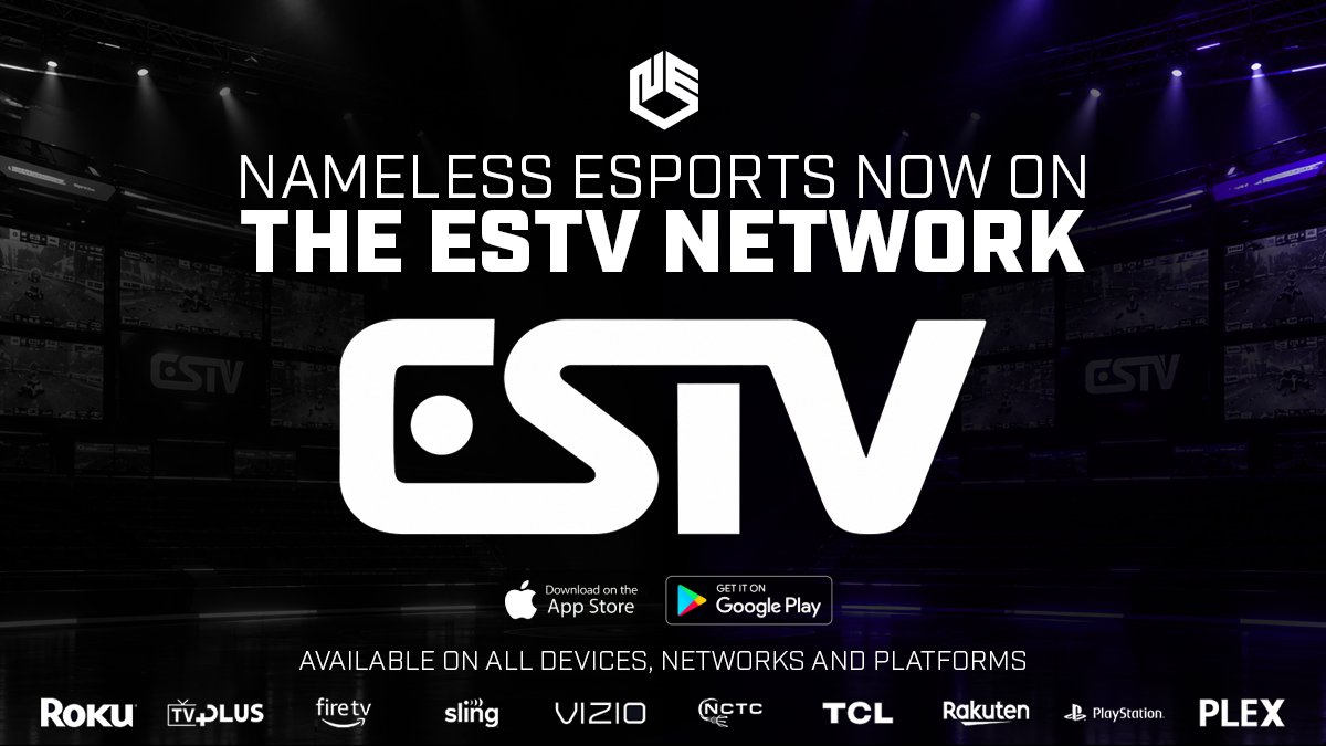 Nameless_LLC's tweet photo. Nameless Esports events are now available through @estvesportstv 

You’ll be able to watch select past and upcoming Nameless Esports events on the ESTV app, available on Google and Apple App Stores.

We’re excited to expand the reach of our events and bring Nameless to even more esports fans around the world. 

https://t.co/95Vb0gyAtW

#WeAreNameless