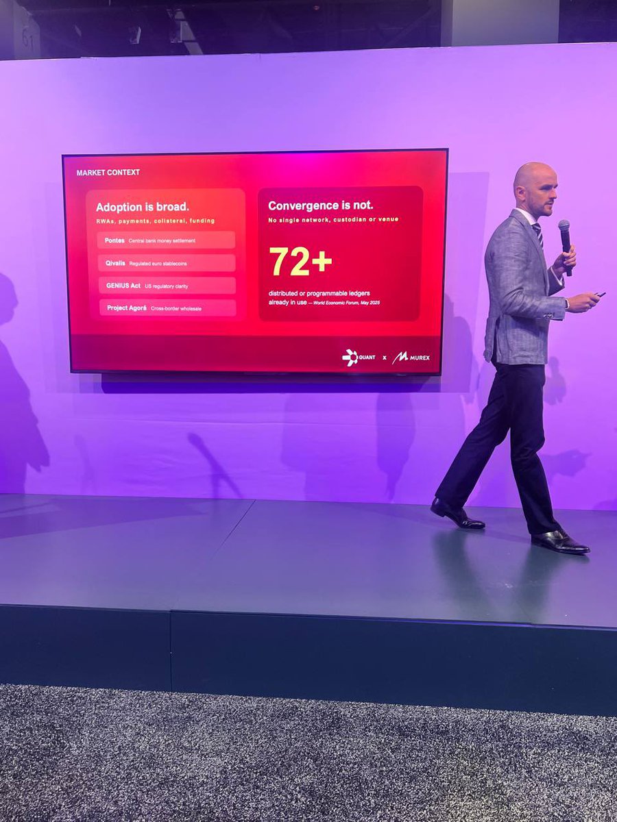 JanGold_'s tweet photo. Quant and Murex doing a live demo of a Delivery for Payment (DvP) at SWIFT’s annual symposium Sibos. $QNT https://t.co/Hf53Qeqsmm