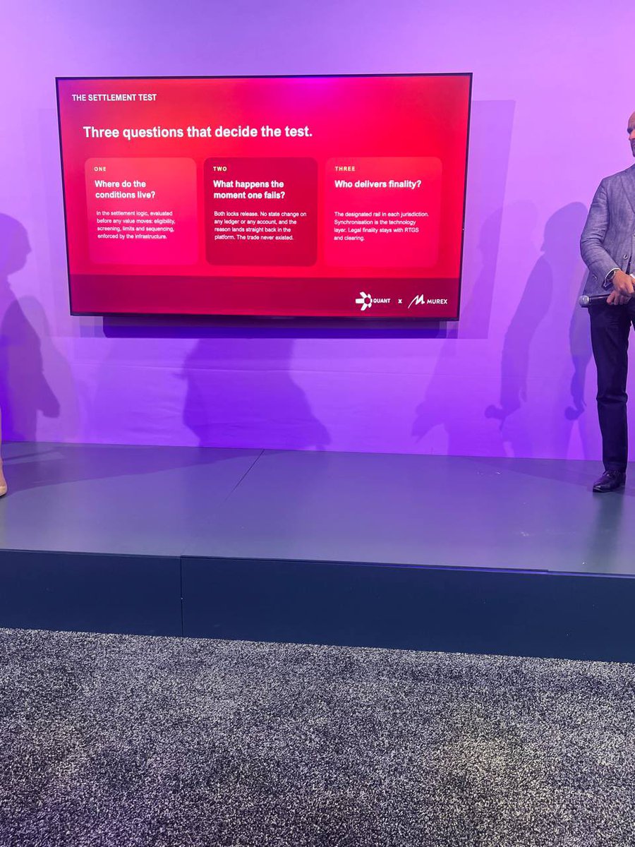JanGold_'s tweet photo. Quant and Murex doing a live demo of a Delivery for Payment (DvP) at SWIFT’s annual symposium Sibos. $QNT https://t.co/Hf53Qeqsmm
