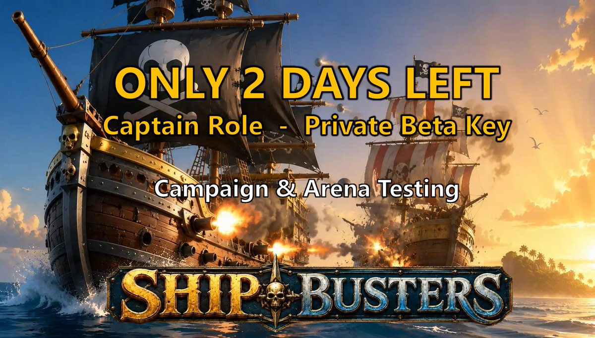 ShipBustergame's tweet photo. 🏴‍☠️ ONLY 2 DAYS LEFT to claim the Captain role!

Captains are getting access to play the Ship Busters beta THIS WEEK. ⚓💥

Join the Discord, grab your Captain role, and be among the first to set sail.

👉 https://t.co/17trN52cyj

#ShipBusters #IndieGame #Gaming #Beta https://t.co/L7o75Lhy5i