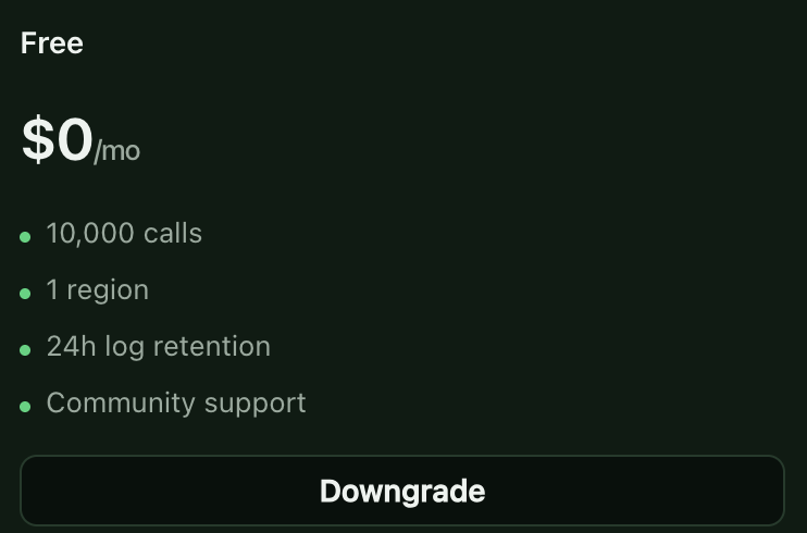 pumpGETfun's tweet photo. Predictable pricing for every stage:

Free: 10K calls/month
Starter: 100K calls, $29/month
Growth: 1M calls, regional routing, $99/month

Plus an alert at 80% usage, so a bill never catches you off guard.

https://t.co/iIP0Y3AvxU https://t.co/9jbt7vIBeF