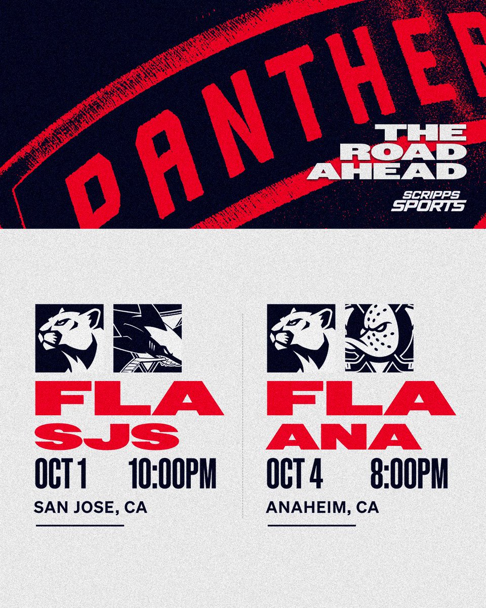 FlaPanthers's tweet photo. Catch the Cats in California only on @ScrippsSports ⤵️ https://t.co/AmAZyDJFdn