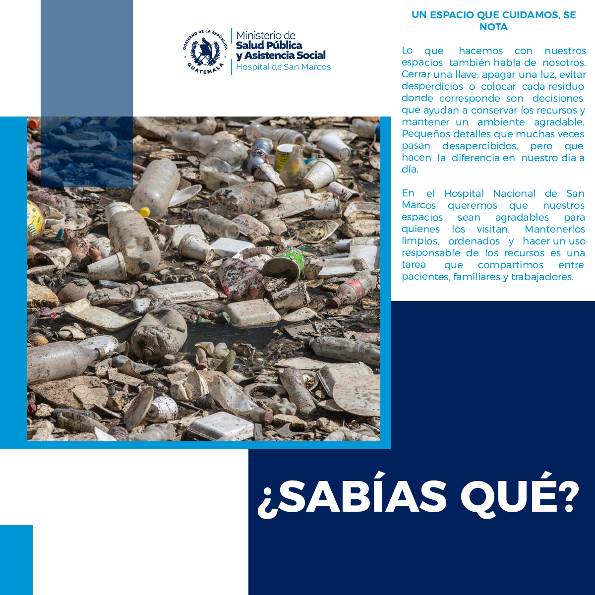HNSMSocial's tweet photo. 🌎 El lugar que compartimos también lo cuidamos. Ahorrar agua y energía, evitar desperdicios, mantener los espacios limpios y colocar los residuos correctamente son acciones sencillas que todos podemos practicar. 🌱♻️

#HospitalNacionalDeSanMarcos https://t.co/dcyH6fW6Op