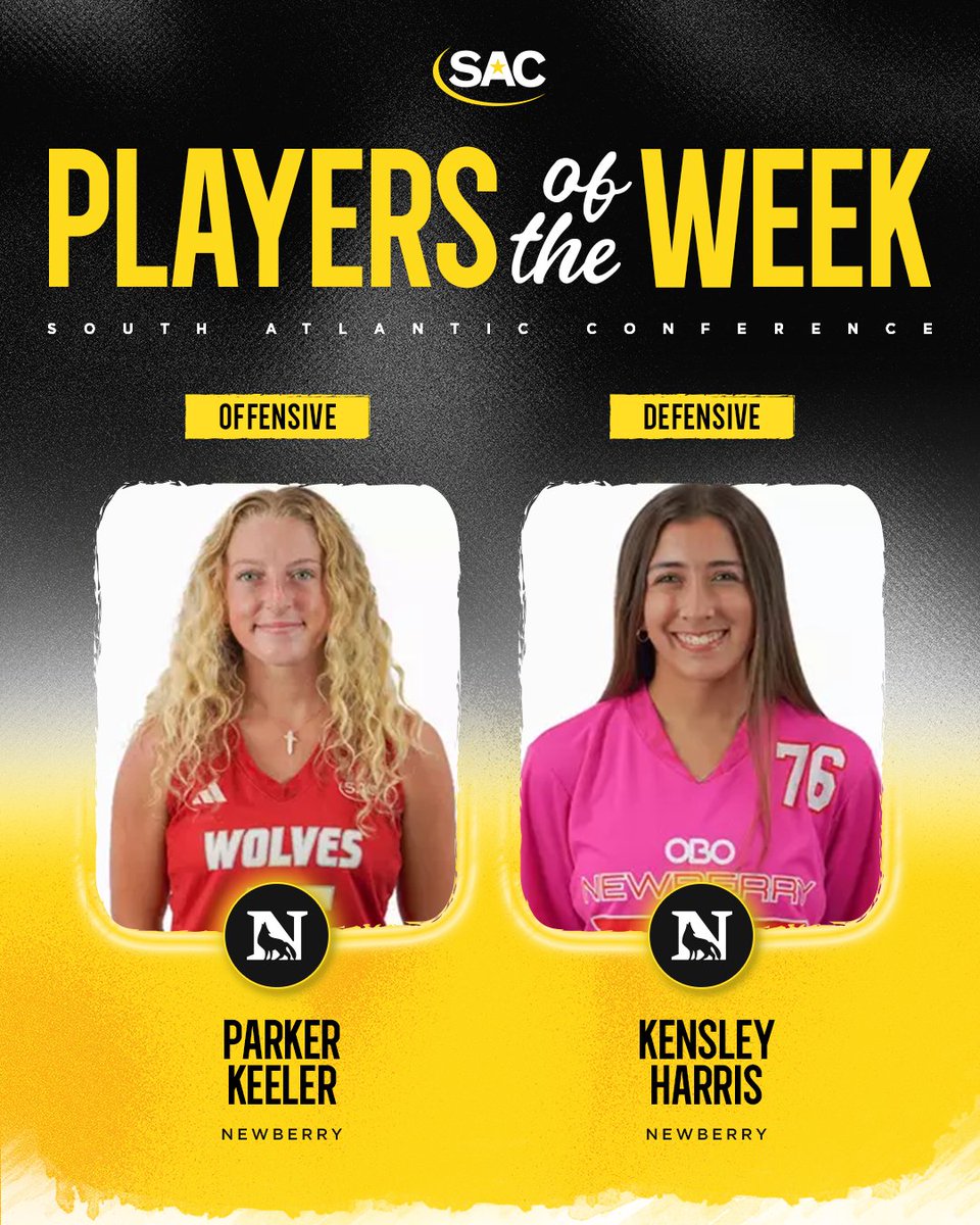 SAC_Athletics's tweet photo. 🏑 SAC Field Hockey Players of the Week

It's a weekly sweep for @NewberrySports!

⚡ Offensive — Parker Keeler
🛡️ Defensive — Kensley Harris https://t.co/K5V7H1Y2yO