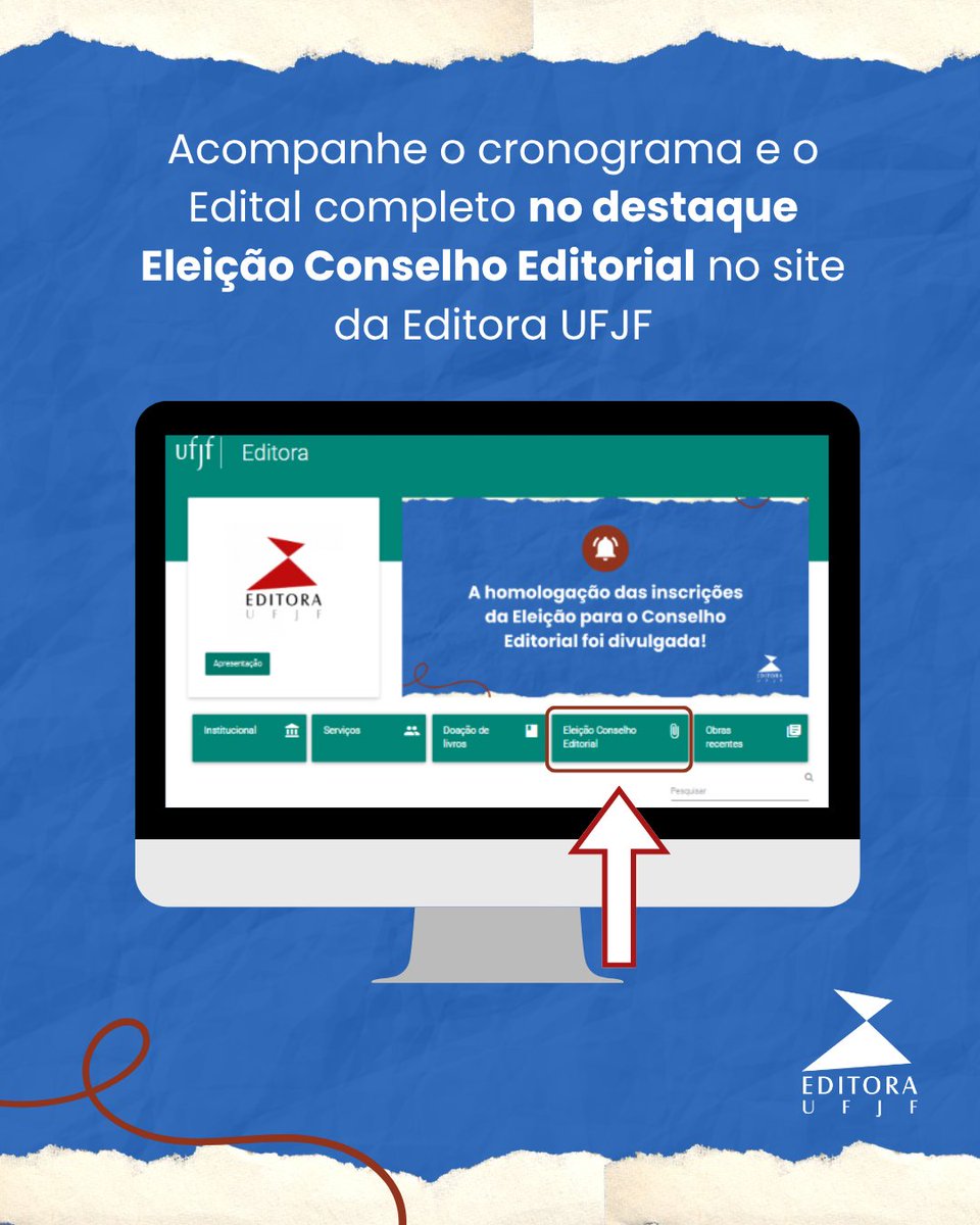 editora_ufjf's tweet photo. Atenção 📢

Hoje é divulgado o Resultado final das eleições para o Conselho Editorial da Editora UFJF.

Em breve os classificados serão convocados para a primeira reunião.

Para saber mais informações, acesse o site: https://t.co/sFi9HIAqvq https://t.co/6bXfcZbyZj