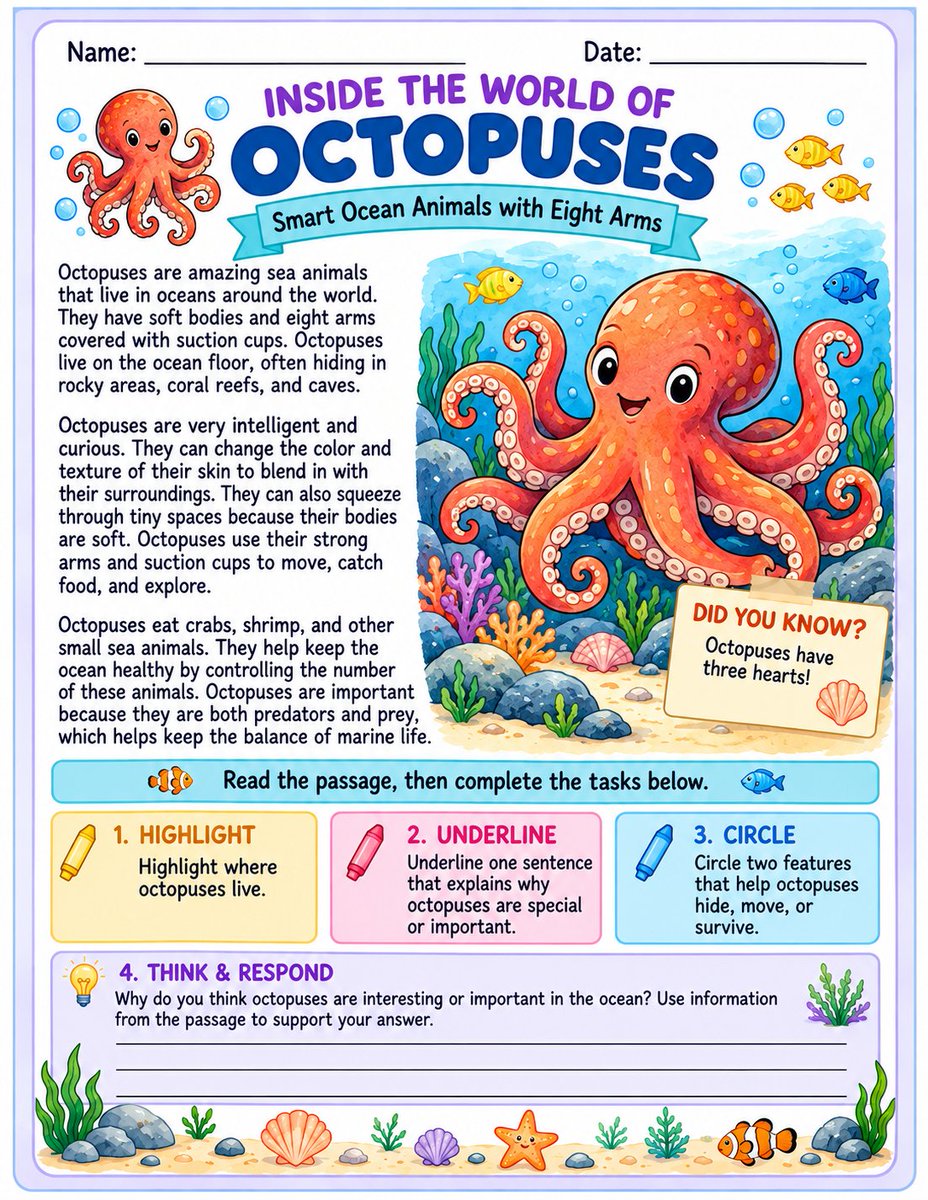 Friend4allworld's tweet photo. 🌊 Read, learn & color!
Explore 20 ocean animals with 40 printable reading + coloring pages for kids ages 5–8. Perfect for homeschool, classrooms & quiet learning time. 🐬🎨
https://t.co/vjnB2qfRHv
#OceanAnimals #KidsPrintables #ReadingWorksheets #ColoringPages https://t.co/T9xBaox0y0