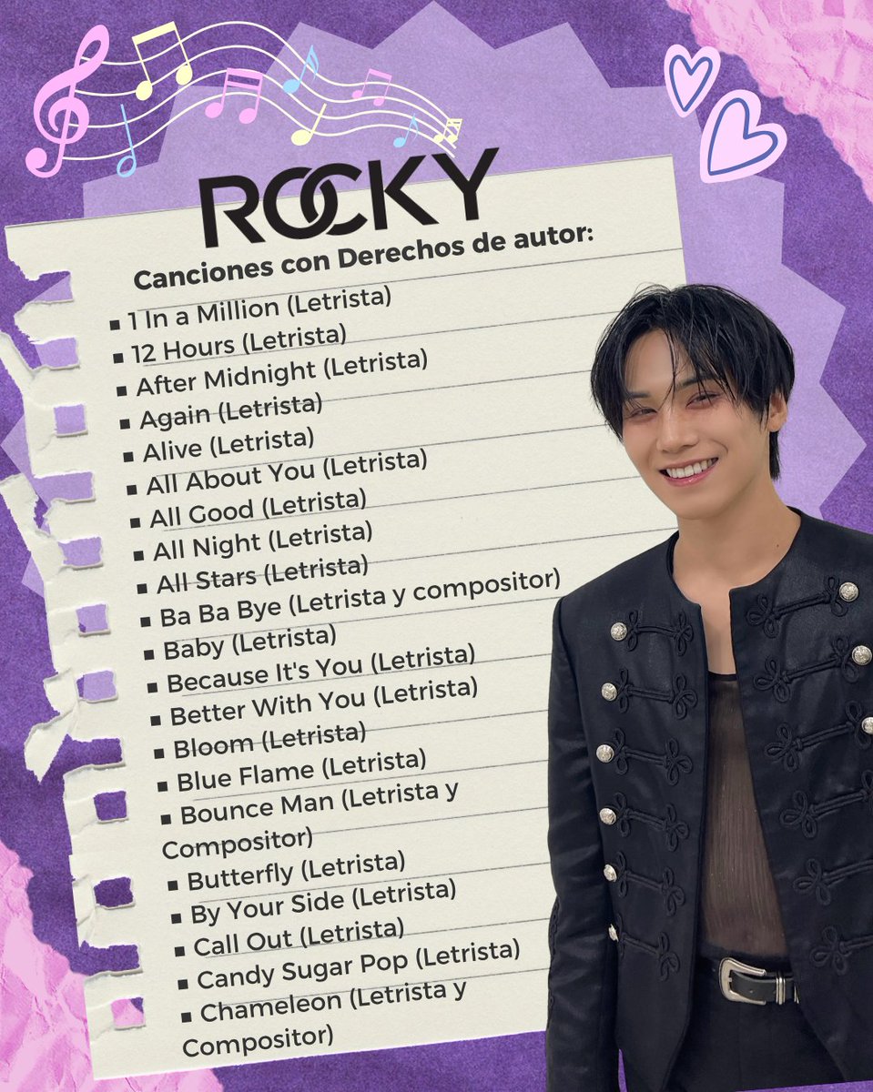 HamoxRocky's tweet photo. Hamo, te compartimos las canciones en las que participó ROCKY y que están registradas con Derechos de Autor por la "Korea Music Copyright Association".

En total son 92 canciones con Derechos de Autor🎶

#ROCKY #라키 #ラキ 
@p_rockyent https://t.co/bRoDYaxL2H