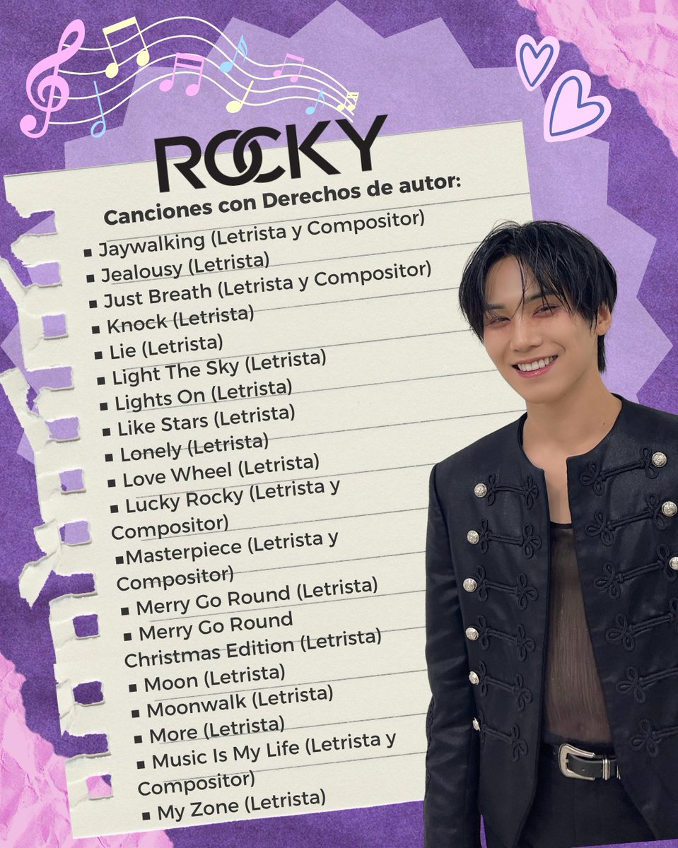 HamoxRocky's tweet photo. Hamo, te compartimos las canciones en las que participó ROCKY y que están registradas con Derechos de Autor por la "Korea Music Copyright Association".

En total son 92 canciones con Derechos de Autor🎶

#ROCKY #라키 #ラキ 
@p_rockyent https://t.co/bRoDYaxL2H
