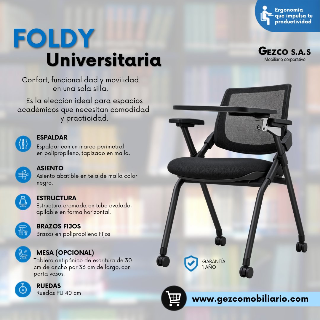 Gezcomobiliario's tweet photo. 🎓 Comodidad, movilidad y funcionalidad en una sola silla.

La FOLDY Universitaria está pensada para aulas, universidades y espacios de capacitación.

🛒 Equipa tu espacio. Compra ahora en https://t.co/RRCmWIS9iL

#GezcoMobiliario #SillasUniversitarias #MobiliarioEducativo https://t.co/oGuEiKkXnA