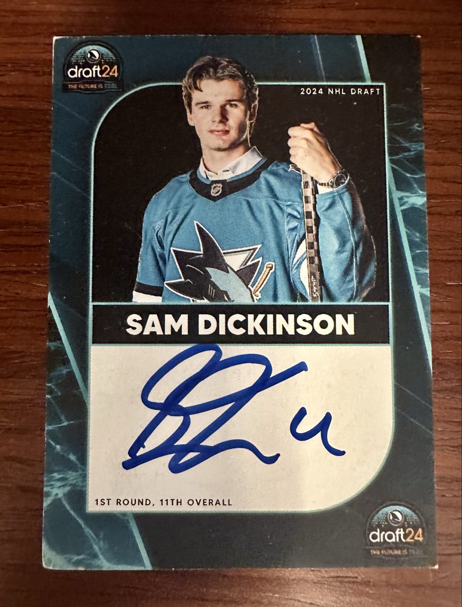 jbecher's tweet photo. #sjsharks giveaways are back!

One random Sharks fan who responds to this post with a gif/photo/etc about how excited they are for opening night will get this signed Dickinson draft card

(Restrictions apply, shipping to North America only, must not have won in last year) https://t.co/hc9UtHex55