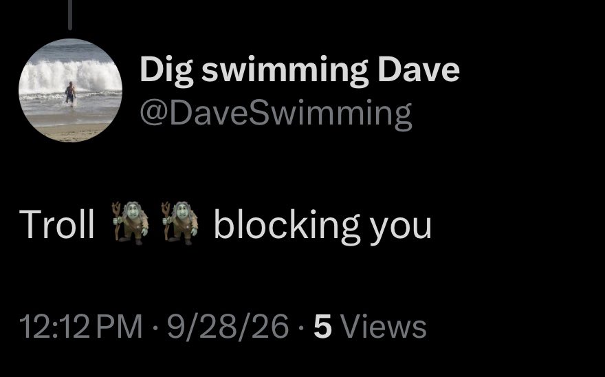 Zeckhausen's tweet photo. @KatieMiller Despite the awesome first name, Dave is apparently better at swimming than detecting sarcasm https://t.co/IHcBQYWIjP