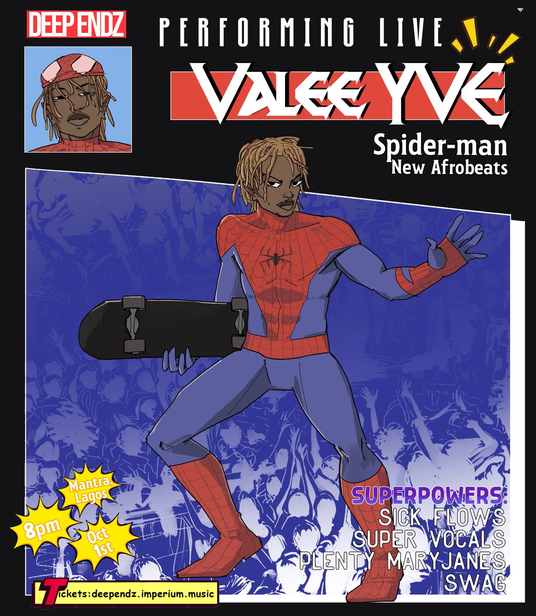 deeependz's tweet photo. Welcome Valee YVE to the DEEP ENDZ as Spider-man.

October 1 is looking stacked. https://t.co/yaVscKT4TC