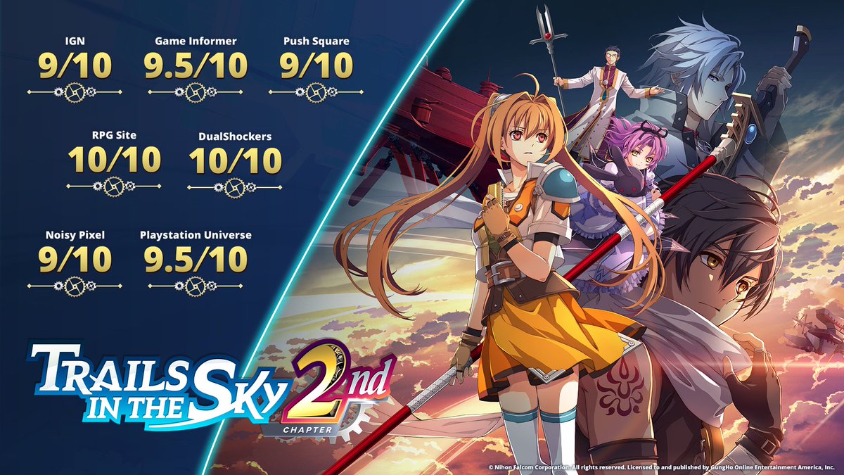 GungHo_America's tweet photo. The reviews are in 🌟

Return to Liberl and experience what critics praise as one of the best RPGs of the year in Trails in the Sky 2nd Chapter!

Play now: https://t.co/ZKHI4Hzbc9 https://t.co/DReRkz5qB5