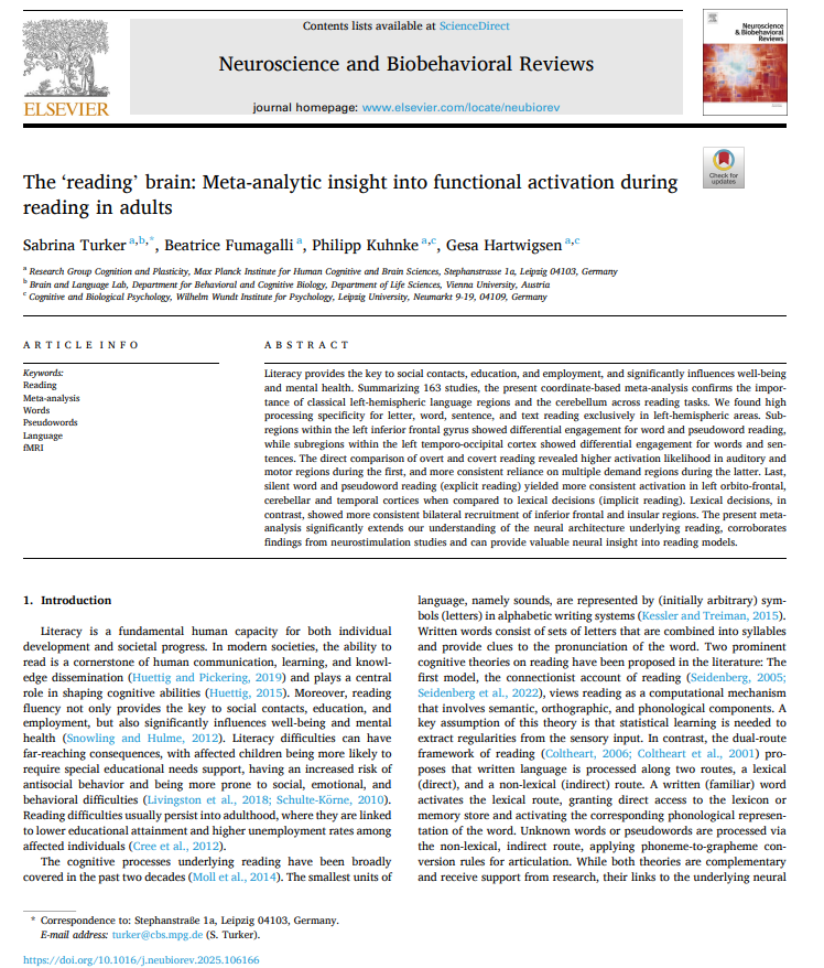 CuriousMindsHub's tweet photo. Read more.
Read more.
Read more.
Read more.
Because reading is not passive.

A 2025 meta-analysis of brain-imaging studies found that reading activates a coordinated brain network in adults. https://t.co/kbuUa4yUww