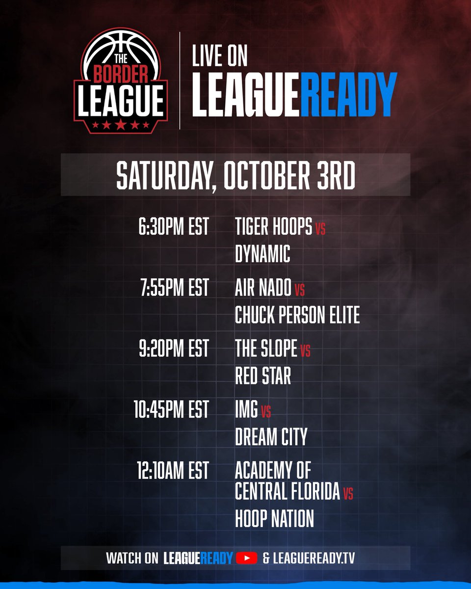 LeagueRDY's tweet photo. Complete Border League game schedule on League Ready platforms 👀🔥

Stream games live on League Ready YouTube and https://t.co/jnfNUd2xoa 📺

🔗 https://t.co/FBkYl1pdHo https://t.co/FSfanlUxfK