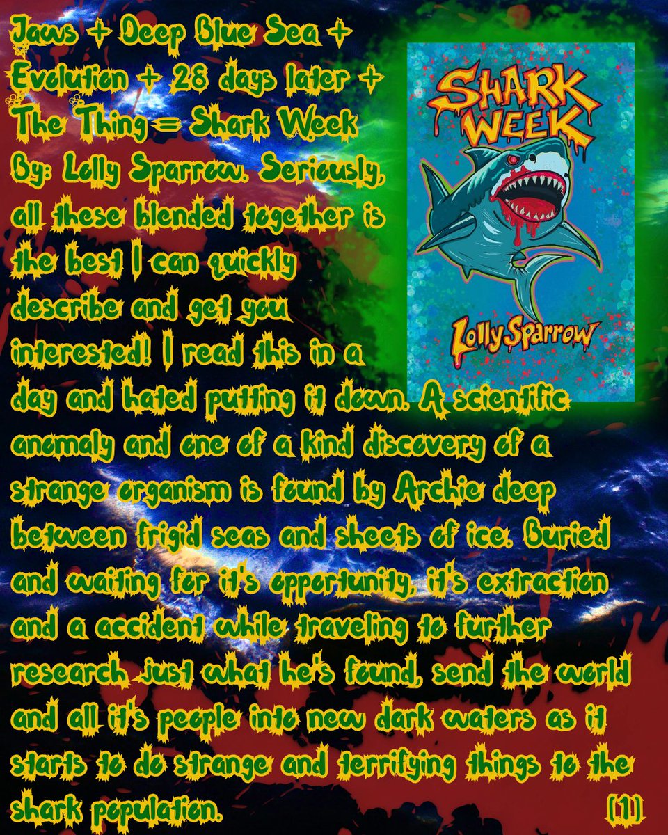 GoreWilliamsBoo's tweet photo. ARC REVIEW
Shark Week BY Lolly Sparrow
π¦πβοΈπͺ΄
#IndieBooks #sharkweek #horror #author #book https://t.co/6NpzK8EvJ7