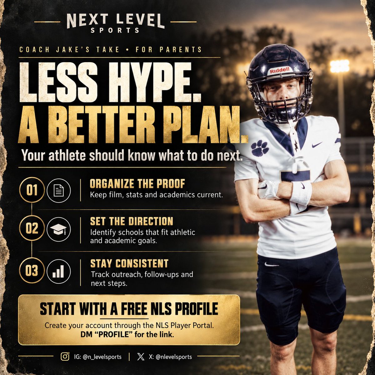nlevelsports's tweet photo. Your athlete should know what to do next.

Keep film, stats and academics current.
Identify schools that fit.
Track outreach and follow-ups.

Start getting organized with a FREE NLS Player Portal profile.

DM “PROFILE” for the link.

@mosesk225 @Uorangemen2 https://t.co/RI62uSaVgi