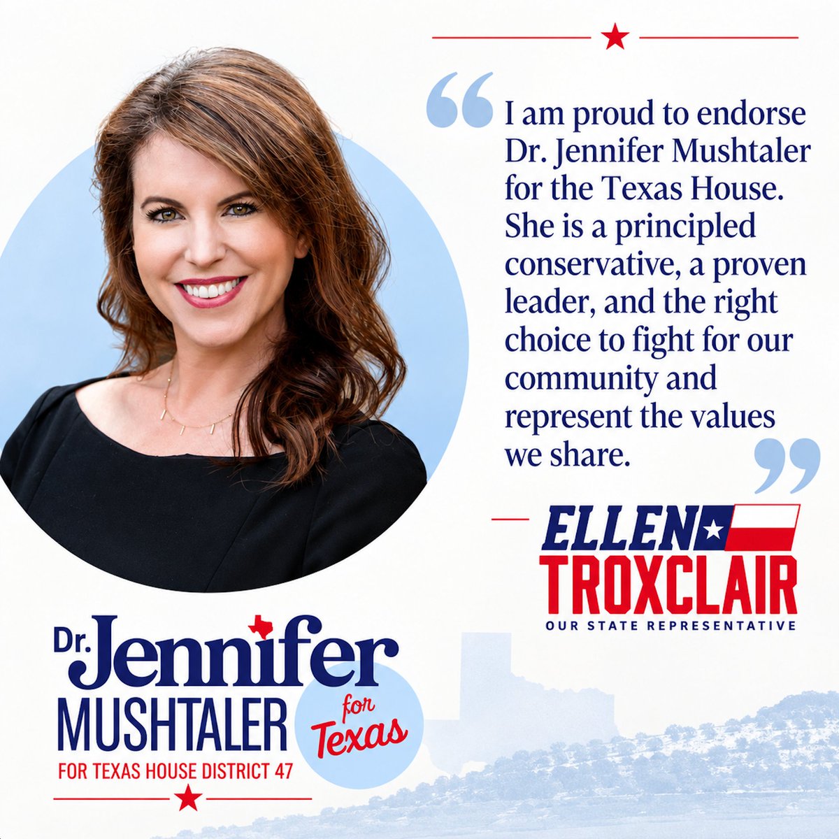 DrJenforTexas's tweet photo. Thank you @EllenTroxclair for your support! https://t.co/uPrUbmI1kN