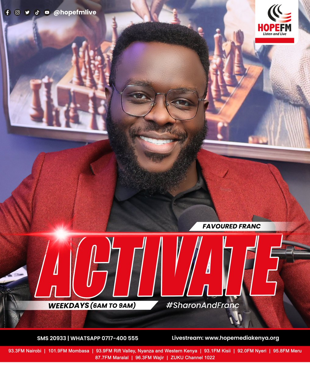 HopeFMLive's tweet photo. Weeping may endure for a night, but great joy comes in the morning!
Hang out with @favoured_franc on #Activate as he delivers #AllKenyan energy, bold thoughts, heartfelt laughs.
Where in the world are you locked in from?
#SharonAndFranc #ListenAndLive https://t.co/Ighehn0MTT
