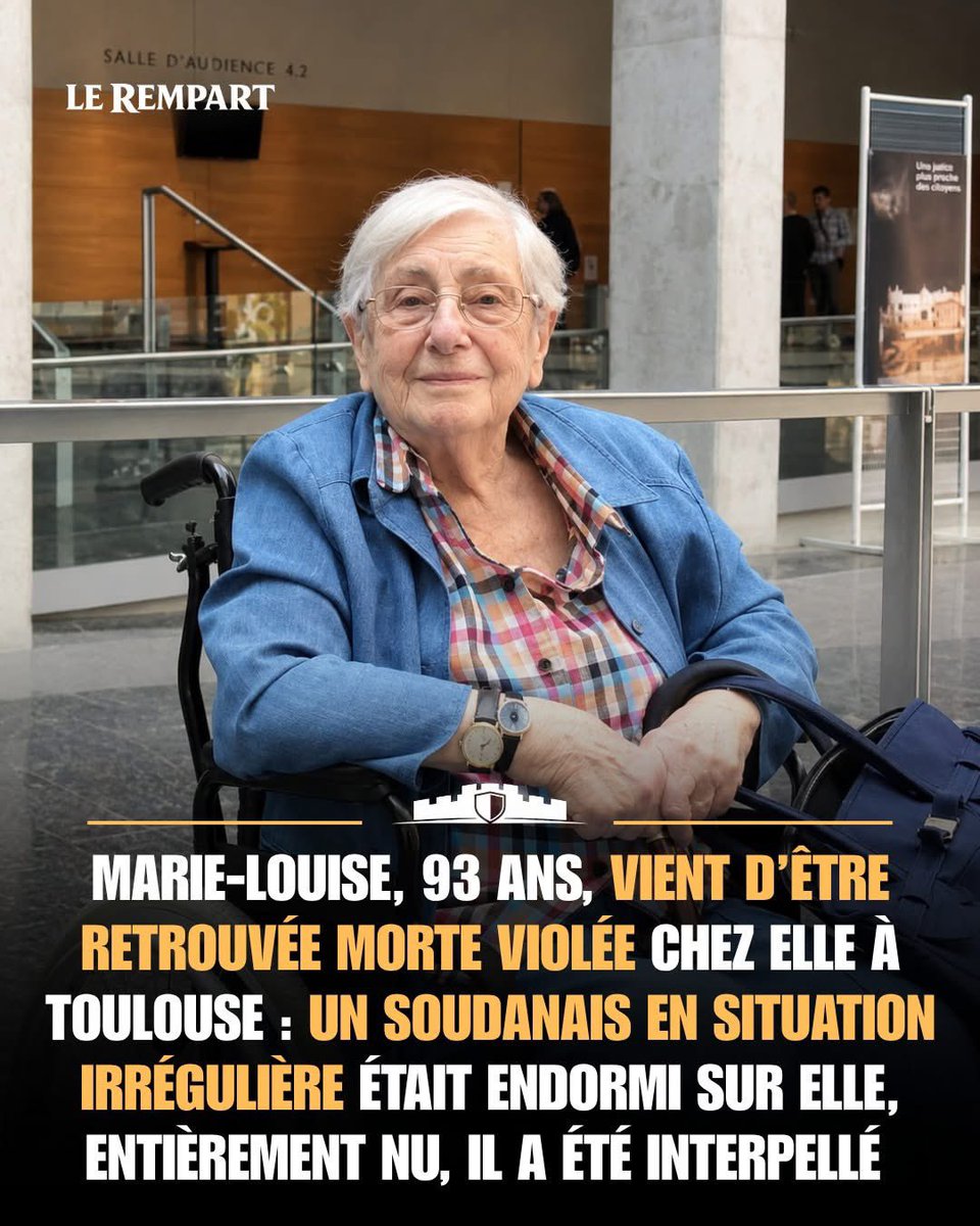 veritebeaute's tweet photo. ‼️🇫🇷 𝗙𝗟𝗔𝗦𝗛 𝗜𝗡𝗙𝗢 — Marie-Louise, 93 ans, handicapée et alitée, a été retrouvée morte dans sa salle de bains à Toulouse, ensanglantée, avec un homme de 33 ans allongé sur elle et endormi. Ce ressortissant soudanais, sans domicile fixe et déjà connu de la justice pour des faits de vol, a été interpellé sur place par les policiers alertés par une voisine.

La porte de la nonagénaire, volontairement laissée ouverte pour le personnel soignant, lui a servi de passage. Les enquêteurs de la DCOS soupçonnent l'homme d'avoir imposé des actes sexuels à la retraitée, de lui avoir porté des coups, et de l'avoir déplacée dans plusieurs pièces de la maison.

Il se serait endormi après avoir consommé une importante quantité d'alcool. Dans le voisinage, les habitants pleurent une figure familière qu'ils assistaient quotidiennement et s'interrogent sur les circonstances de cette intrusion chez une personne vulnérable.

(Source : La Dépêche du Midi)