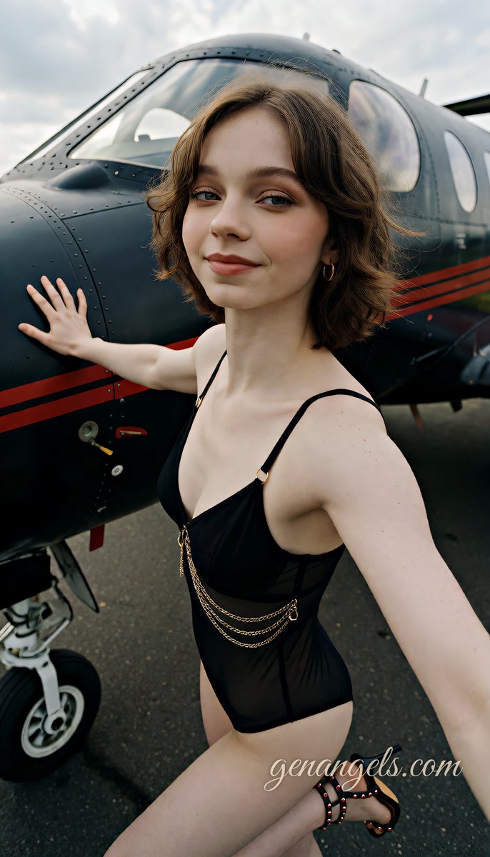 GenAngelsAI's tweet photo. Black mesh and gold chains against a matte jet — does the red stripe own the frame, or does her smile? ✈️🖤

#Krea-2 #nanobananapro #Grok #CinematicAI #AIModel #FreePrompts:
Emma Myers

🚀 GenAngels official site is LIVE — full archive + prompts inside
✨ Complete dual-track architecture & Full 18-Module Prompt → link in bio 🔗

Wet asphalt holds a private airfield under a low grey sky, the mood quiet and expensive. She stands beside the black fuselage with a lifted chin and a warm, genuine smile, gaze locked into the lens. A high-cut black mesh one-piece and layered gold chains catch the flat daylight, red-studded sandals planted on the tarmac. Soft overcast light wraps from the left, cool fill from the open sky, shadows pooling gently toward the right. The palette is near-monochrome black and asphalt, broken by a red stripe, warm skin, and honey-blonde waves. It feels like a printed fashion plate: graphic, inviting, and quietly magnetic.