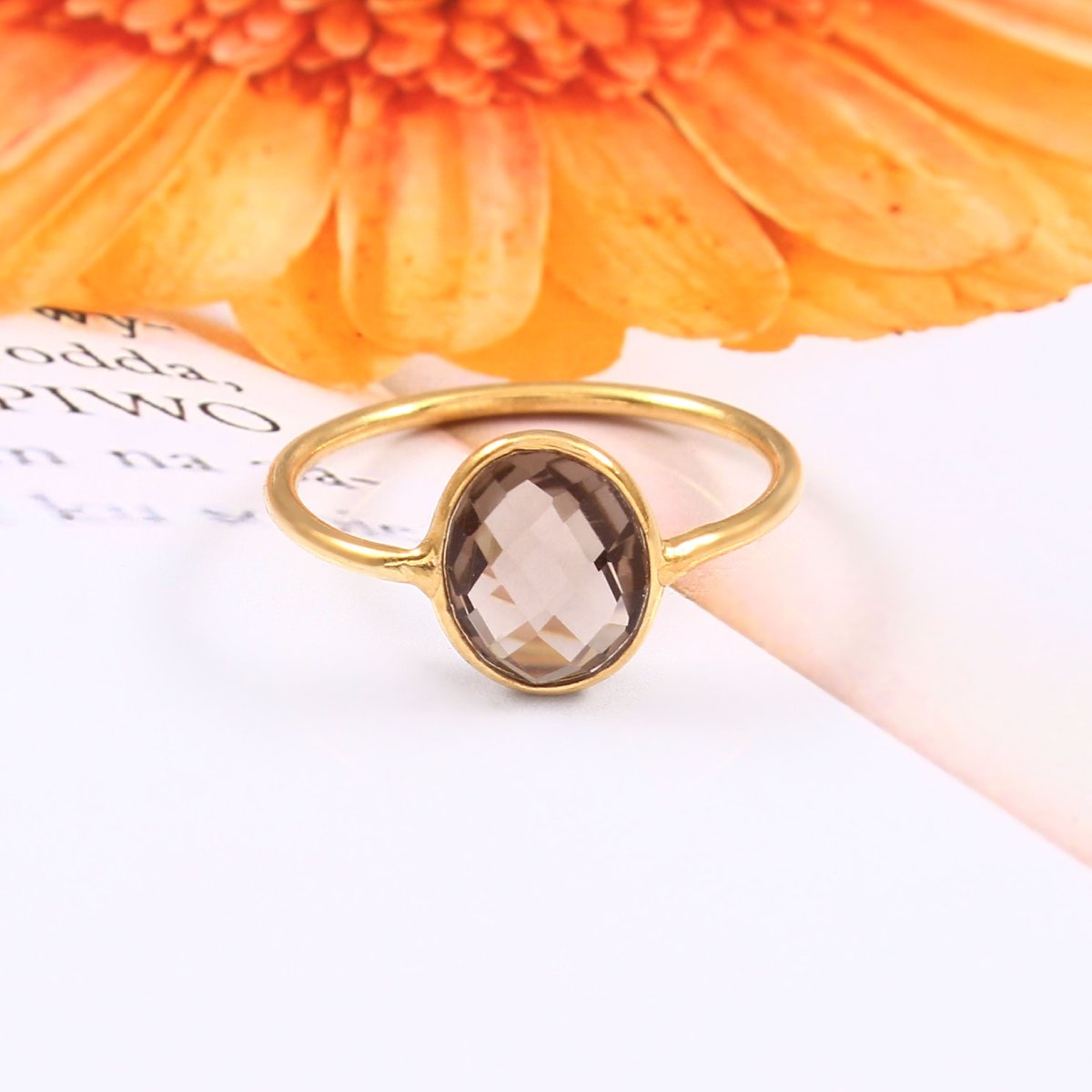 LesVarone's tweet photo. Smoky Quartz Statement Ring, 925 Sterling Silver Gold-Plated Thin Band, Minimalist Graduation Gift for Your Daughter. https://t.co/eIEl8wqahd